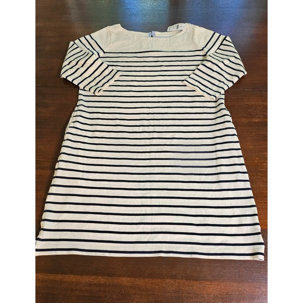 LL Bean Heritage Mariner Dress Womens Medium Cream Navy Blue Striped 100% Cotton